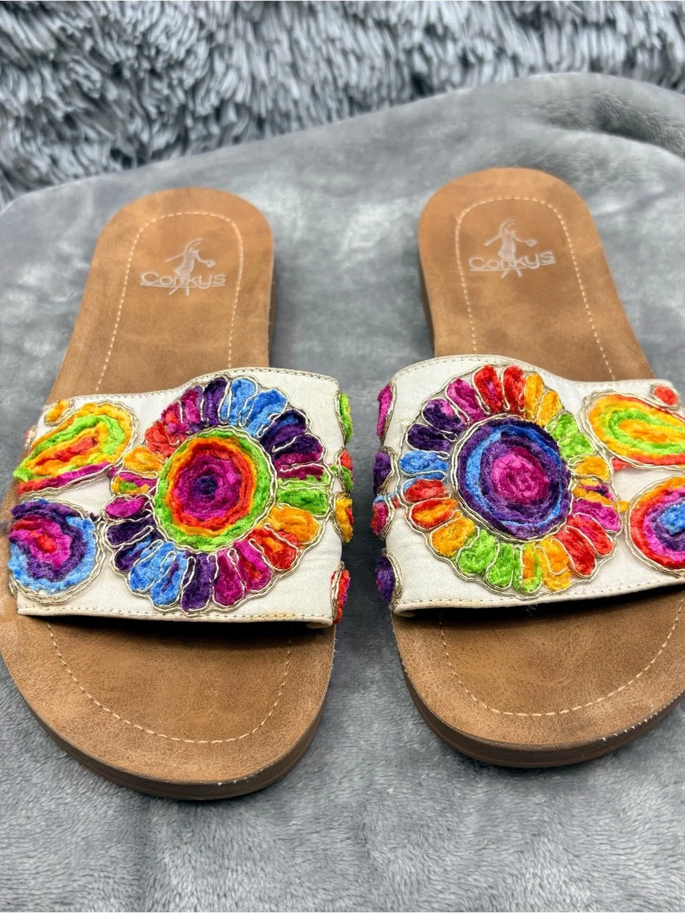 Corkys Pinwheel Sandals Womens 7  Multicolor Slip On Embroidered Floral Paisley